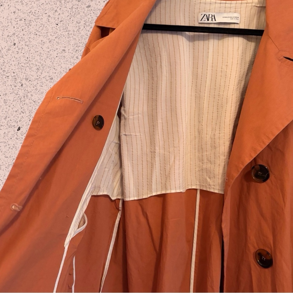 Zara trench coat 100% cotton terracotta colour - Picture 6 of 9